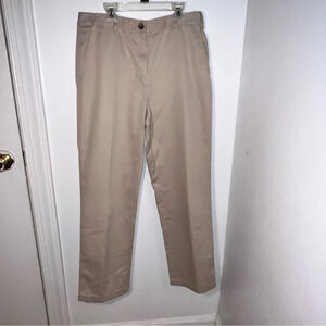 LL Bean, ladies,10, classic fit, tan Chino pants button zip front, logo button